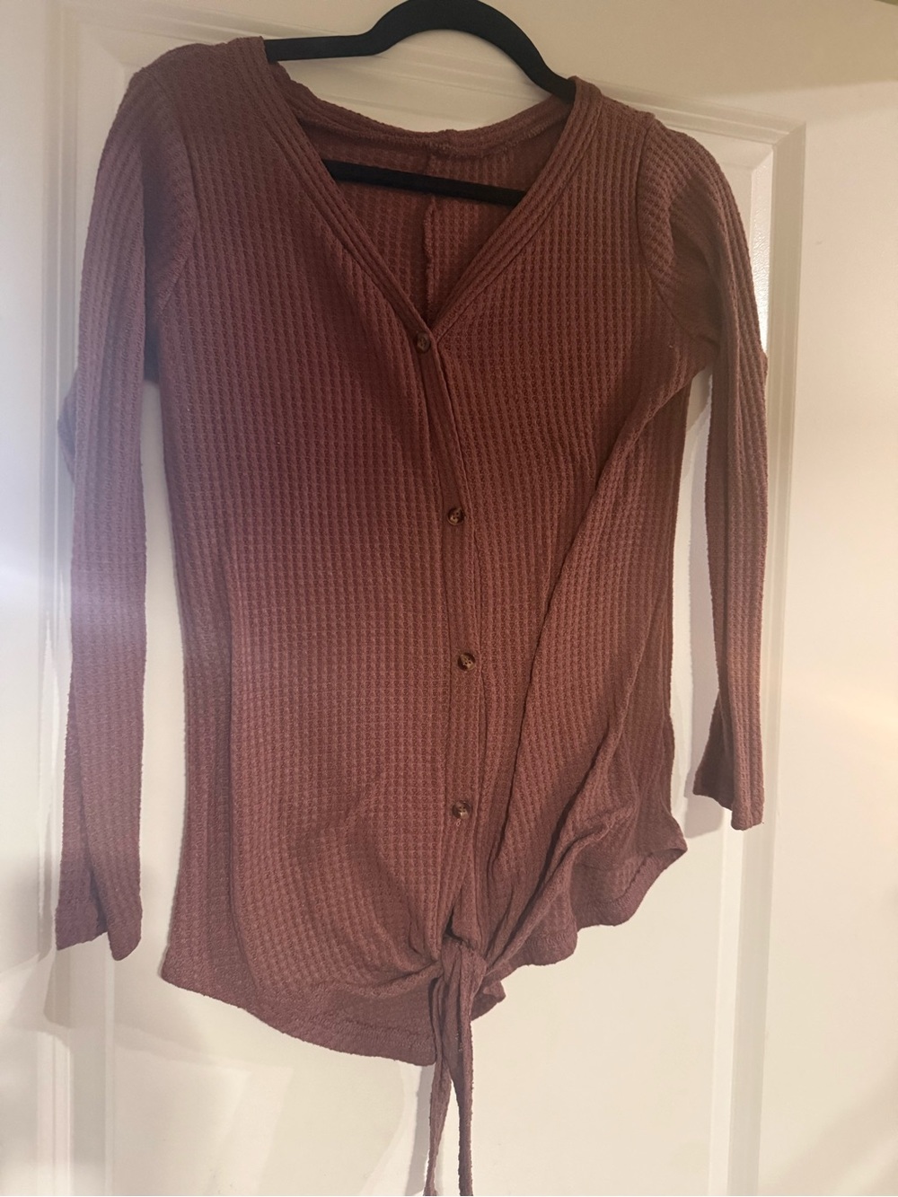 Waffle Knit Long Sleeve Top in Dusty Rose